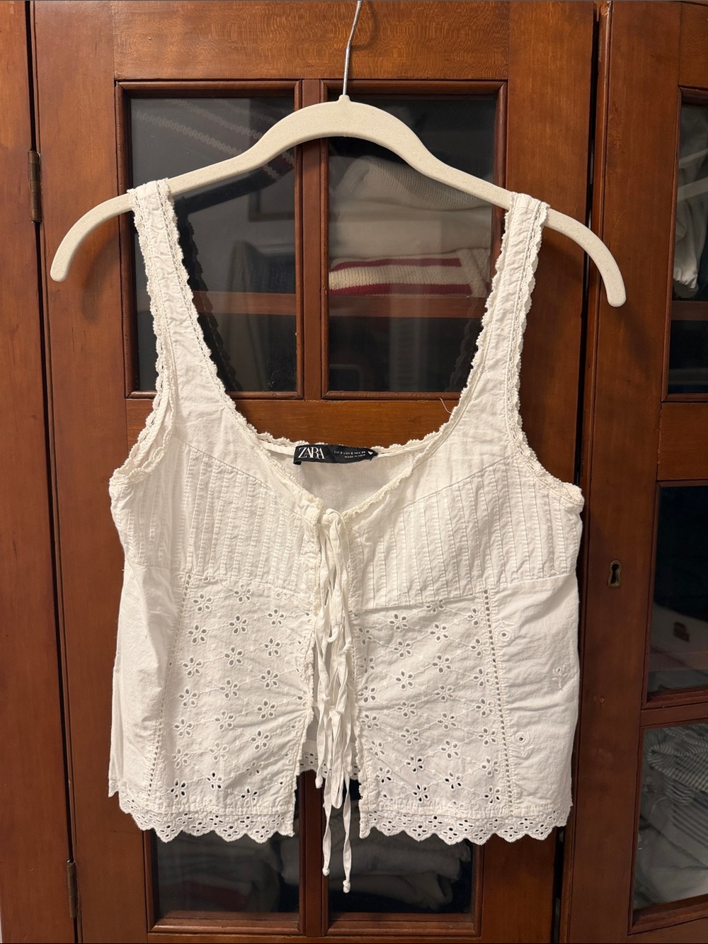 Zara Cream Eyelet Tie-Front Camisole
